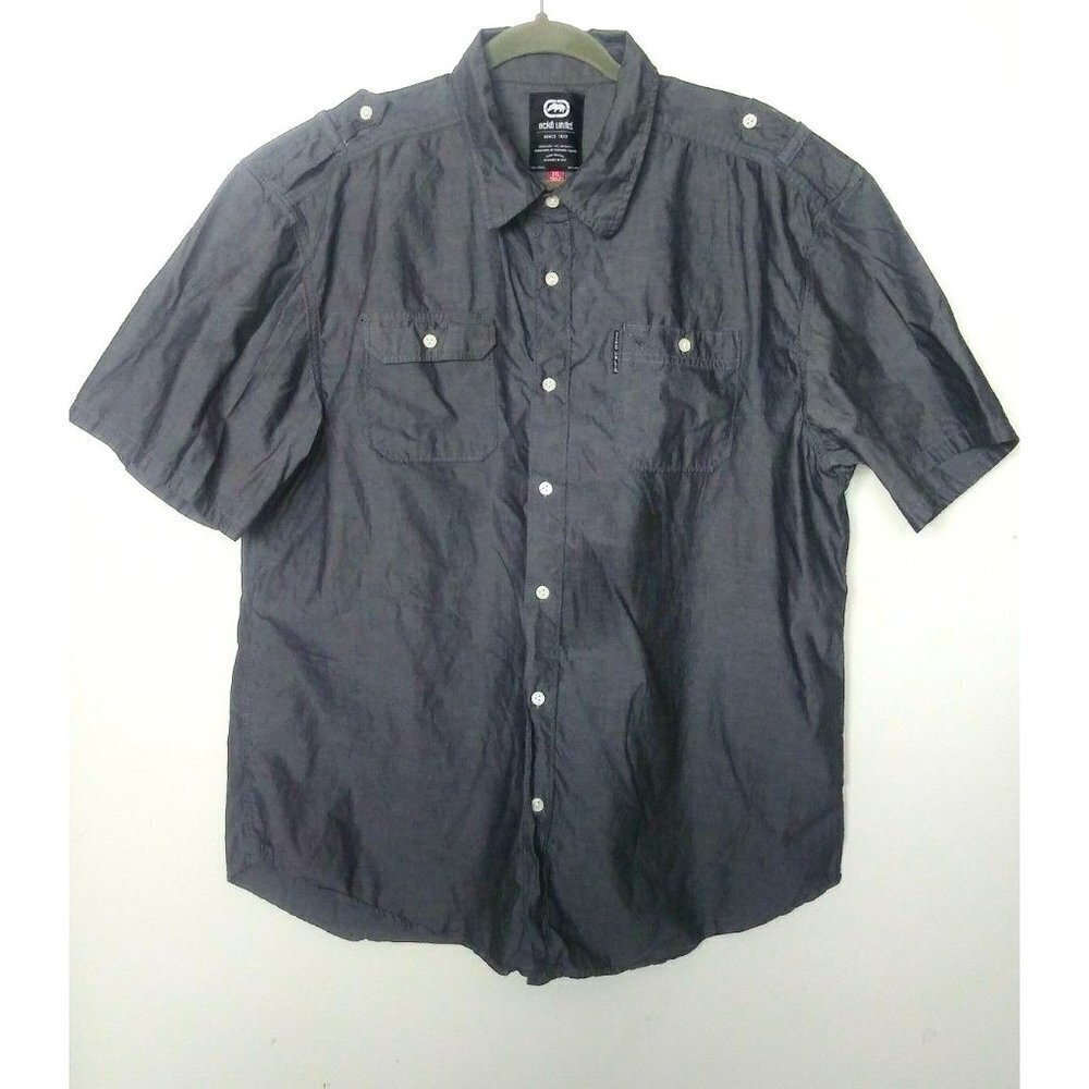 ECKO UNLTD Mens Gray shirt short sleeve collar Size 2XL epaulets Excellent cond.
